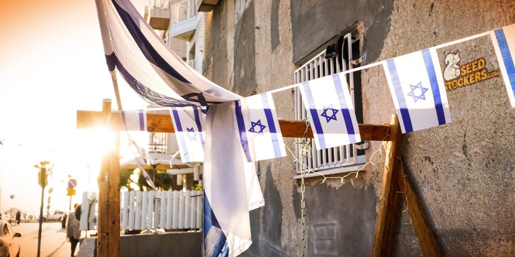 israel flags street